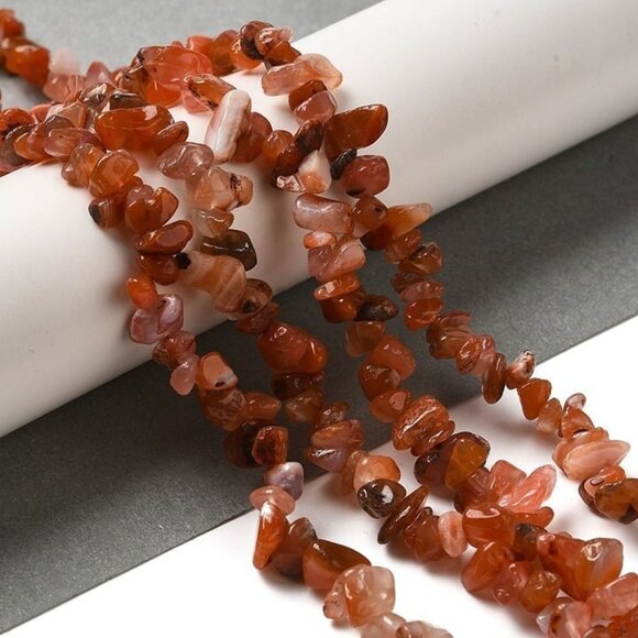 5-8mm Carnelian Chip Long Bead Strand - Picture 3 of 3